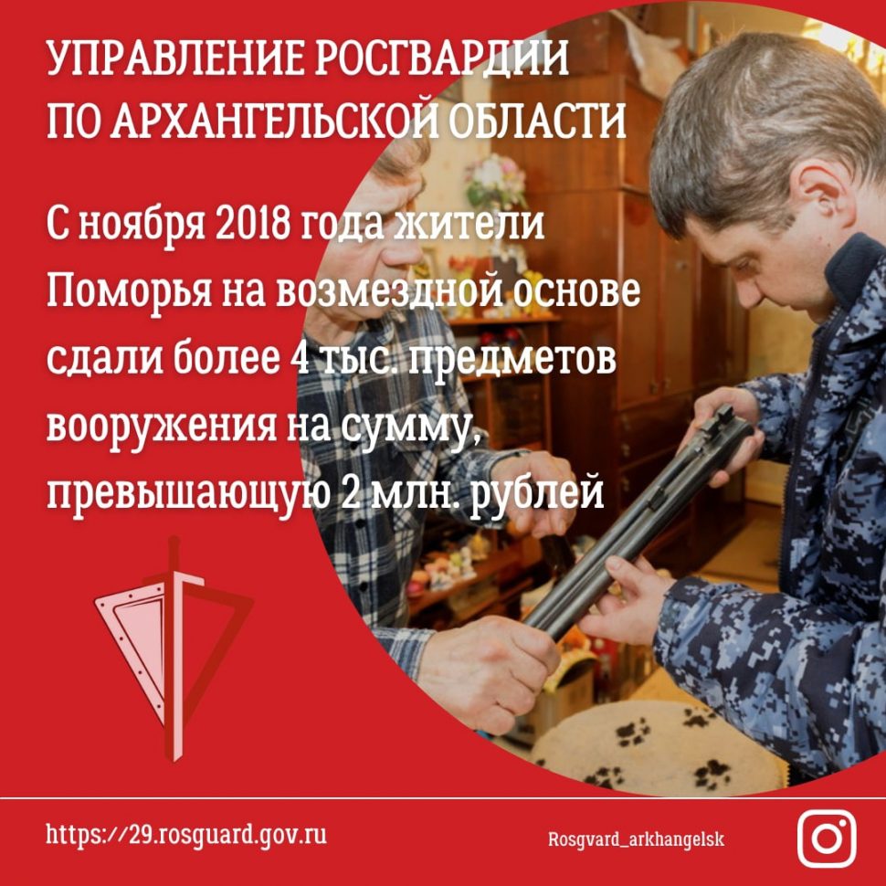 О проведённых мероприятиях Управления Росгвардии по Архангельской области по контролю за оборотом оружия